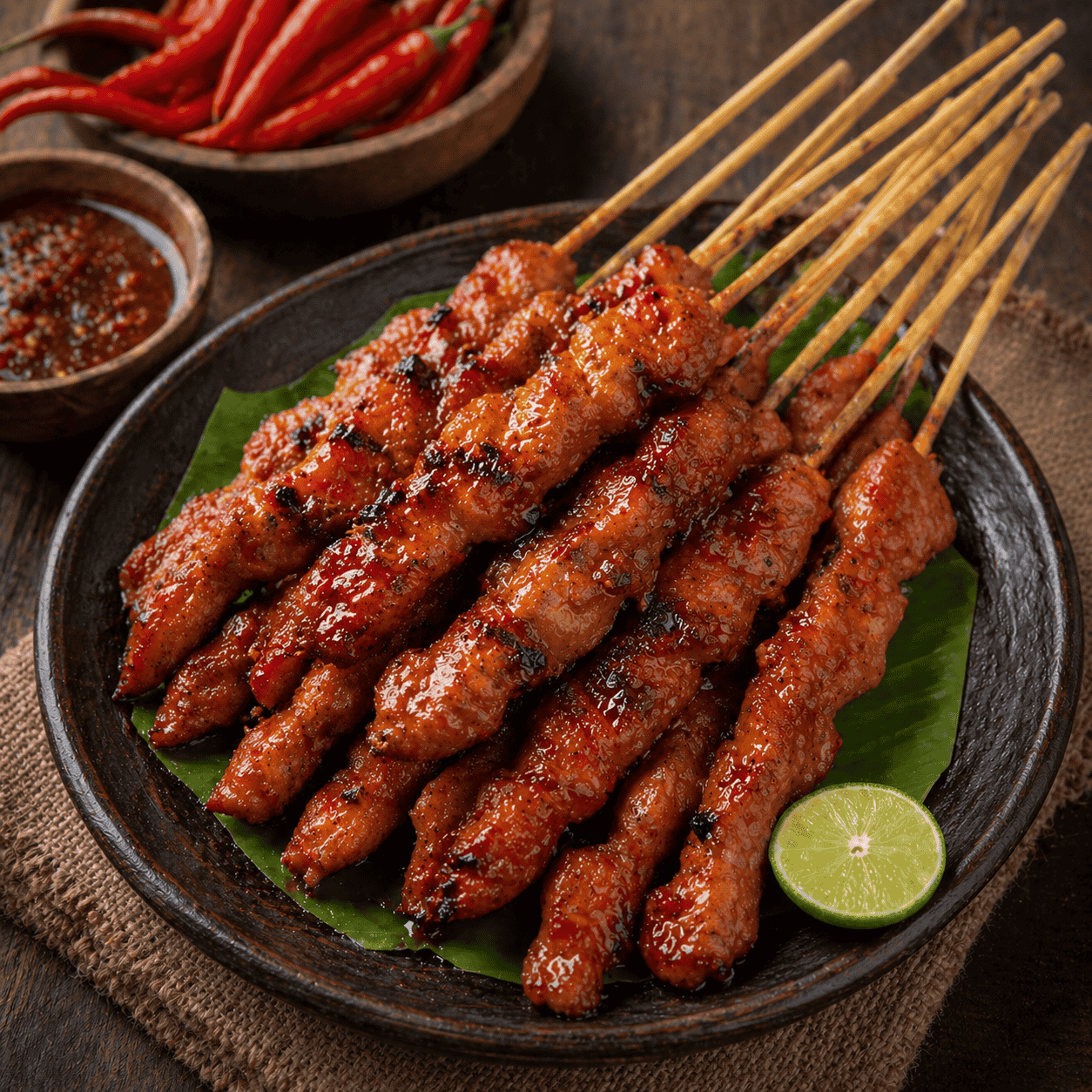 Sate Ayam Pedas Manis 10 tusuk dengan sambal dan lalap